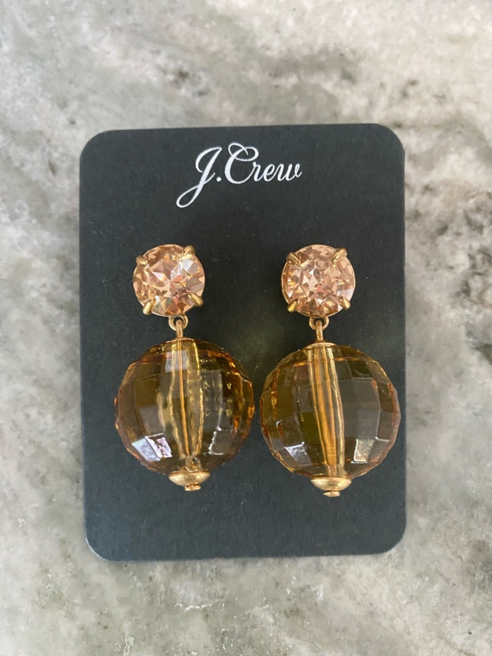 NEW! J. Crew Gold-Tone Amber Disco Ball Drop Earrings. Hypoallergenic